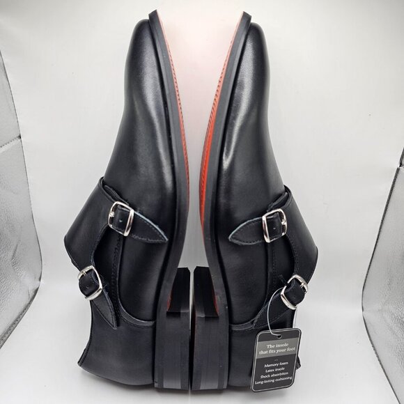 NWOB Men's La Milano Black Leather Plain Toe Double Monk Strap Shoes‎ Size 11 - Picture 3 of 11